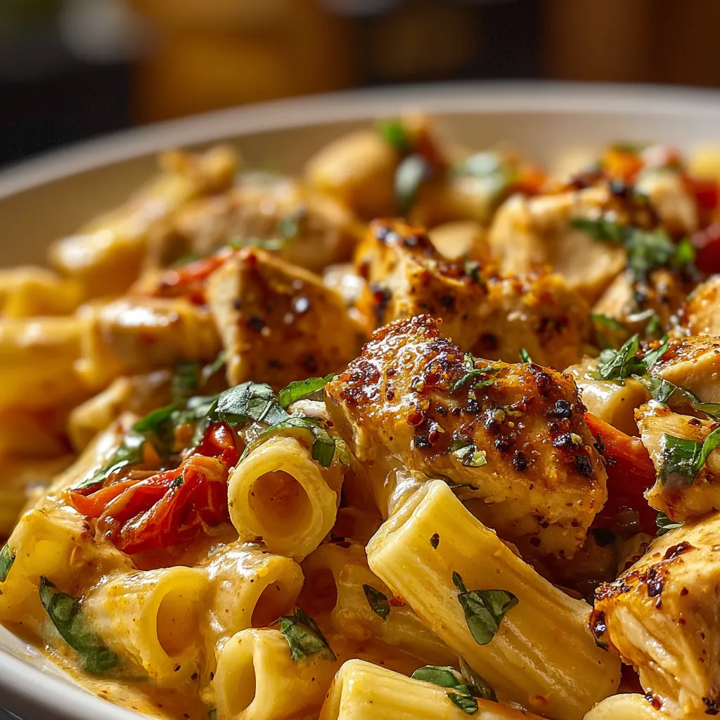 Italian Chicken Mozzarella Pasta dish features tender chicken and melted mozzarella over pasta.