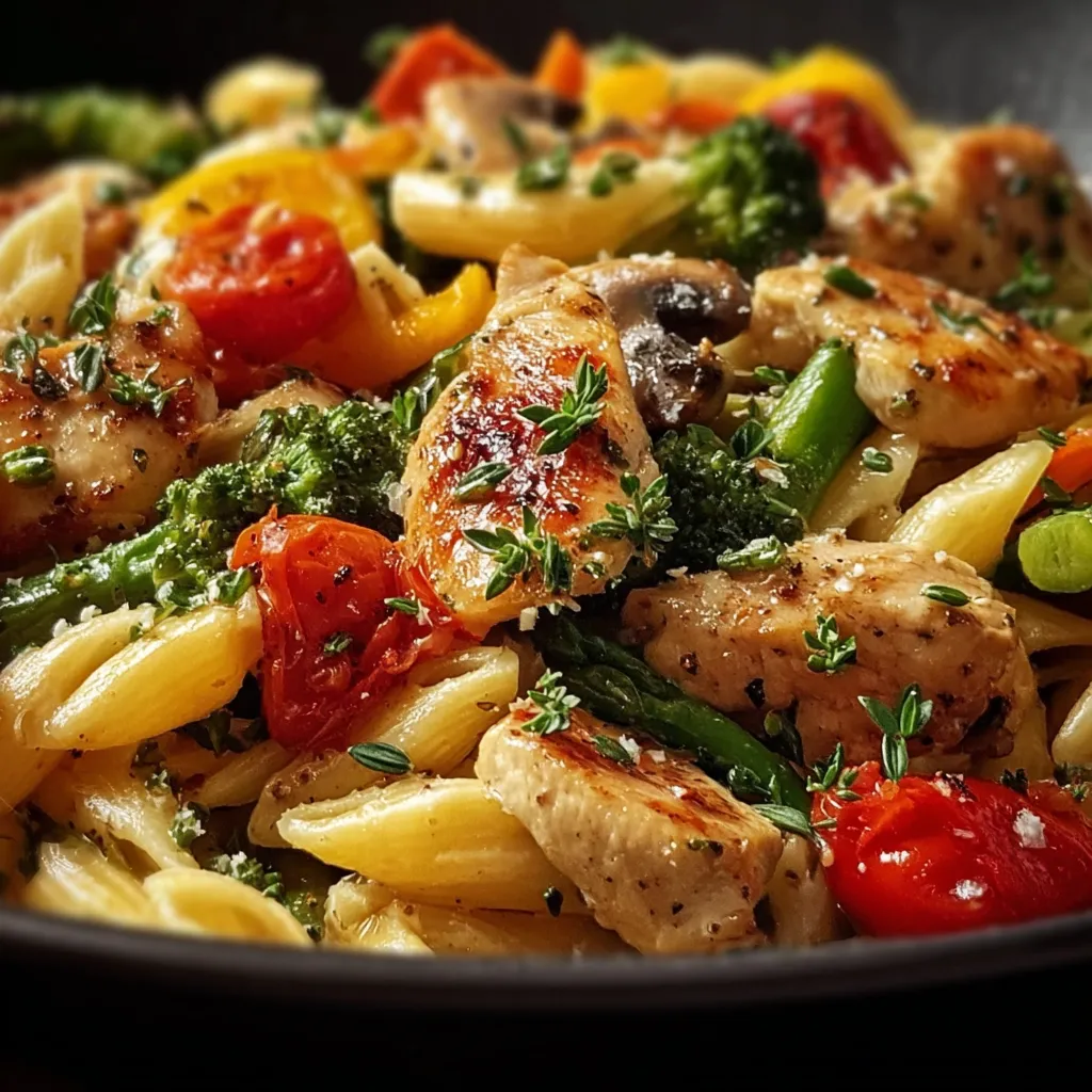 Vegetable Packed Chicken Pasta Primavera, a colorful dish featuring pasta, chicken, and a variety of fresh vegetables, is shown as the article's featured image.