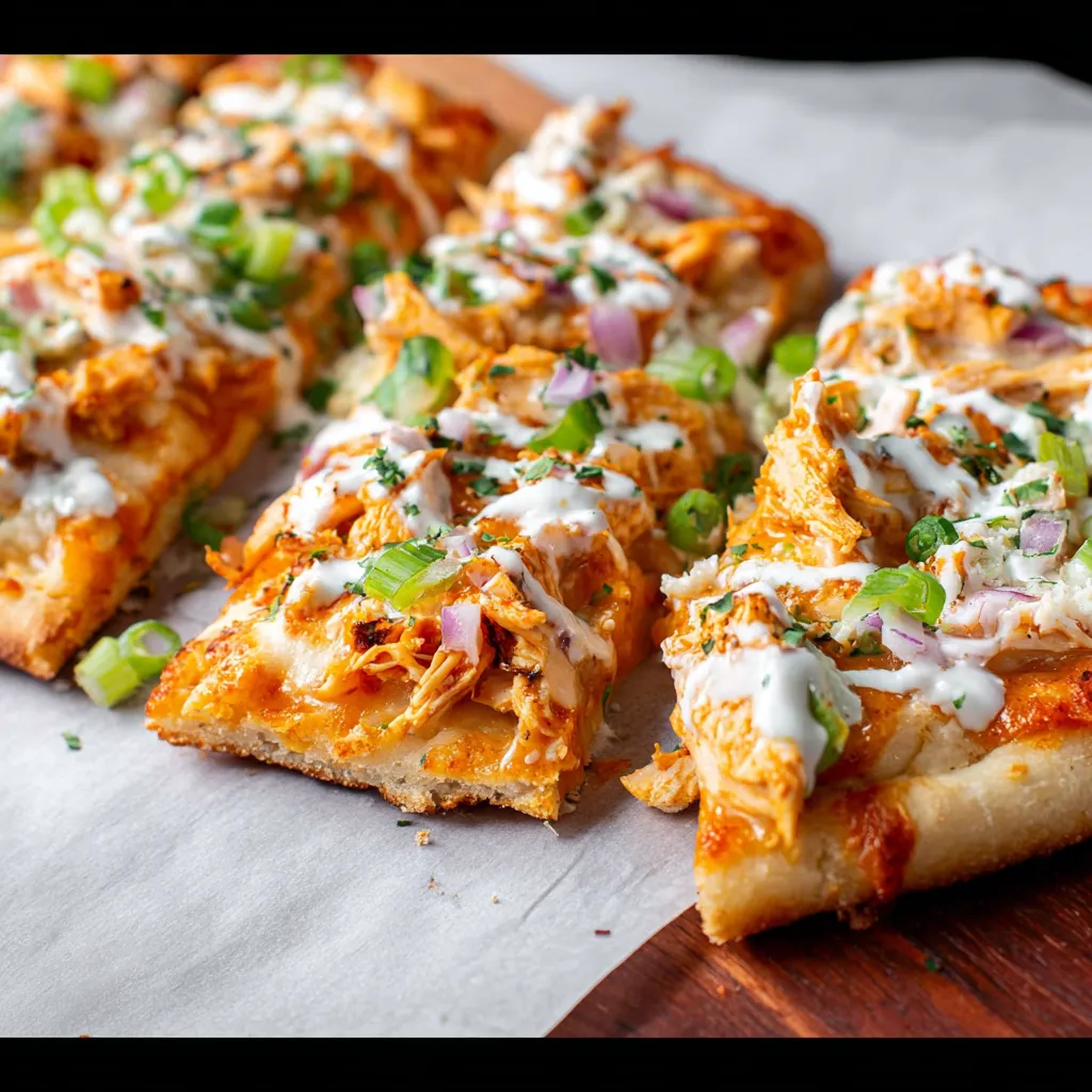 A delicious second look at the Easy Buffalo Chicken Flatbread - Kelsey Kunik, Rdn, showcasing its cheesy, flavorful toppings.