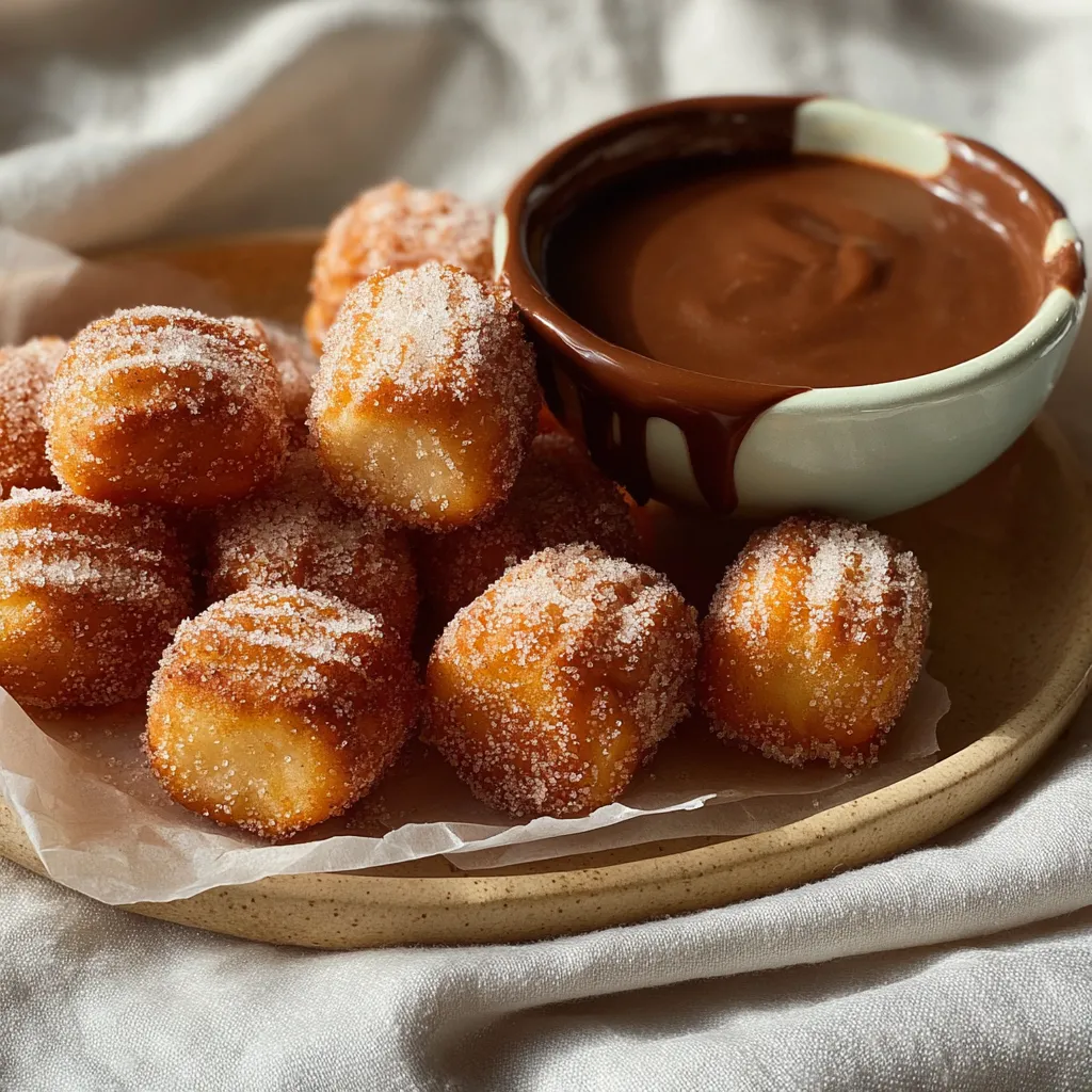 Close-up of crispy Air Fryer Churro Bites sprinkled with cinnamon sugar, perfect for a quick and easy dessert.