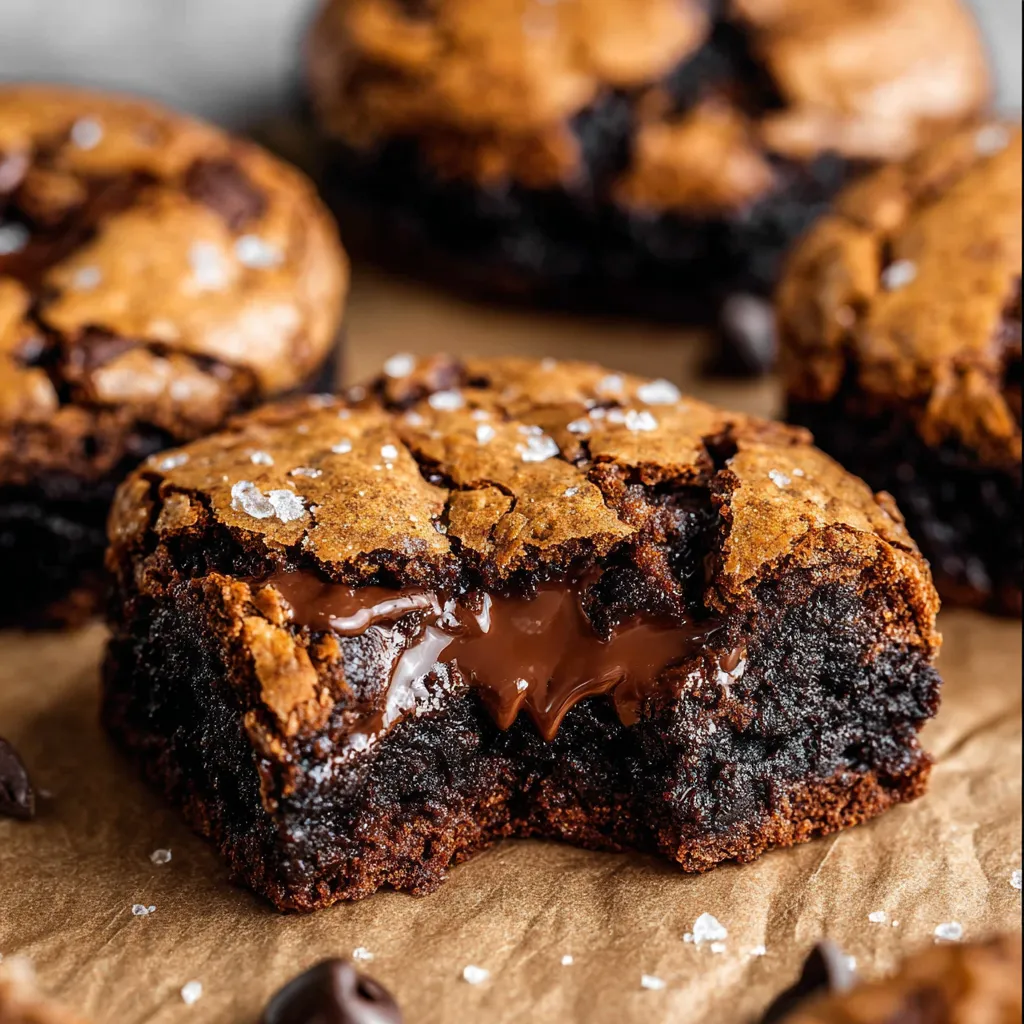 Close-up of delicious Fudgy Chewy Browkies, showcasing their fudgy center and chewy edges.