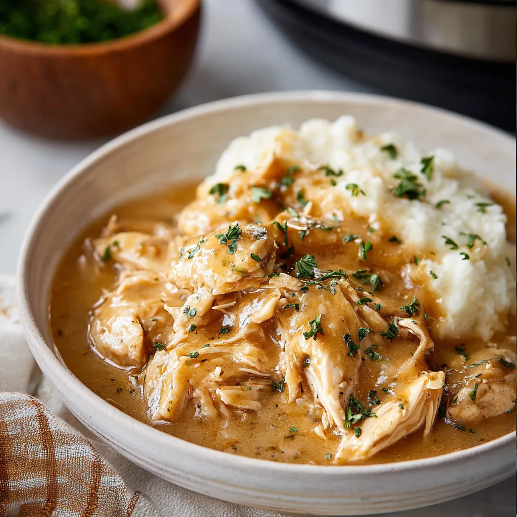 Creamy Crockpot Chicken And Gravy is pictured as a second content image to showcase the recipe's delicious appearance.