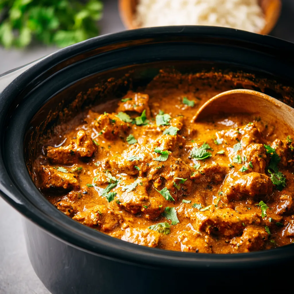 A close-up view of creamy, vibrant Butter Chicken, showcasing its rich sauce and tender chicken pieces, complementing the article's content.