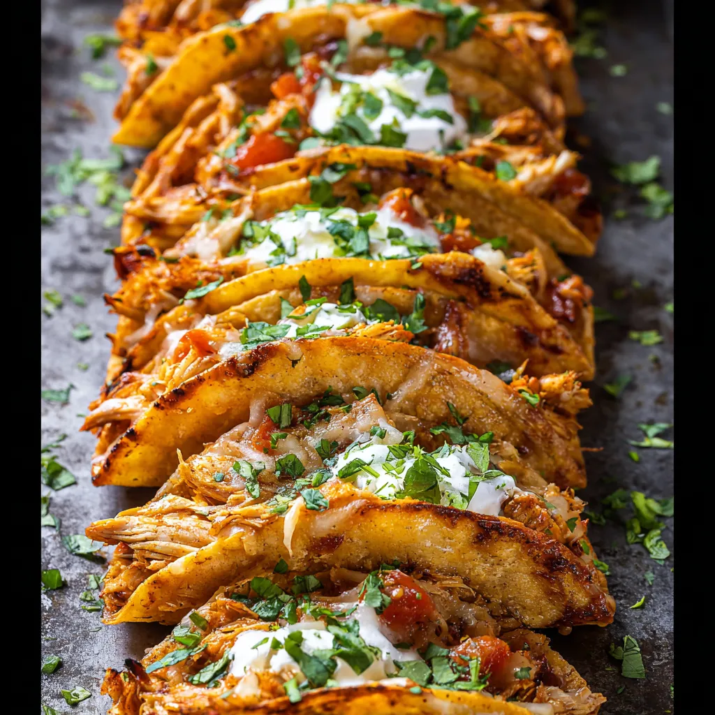 Close-up showing the crispy, golden-brown shells of the prepared Mini Baked Chicken Tacos.