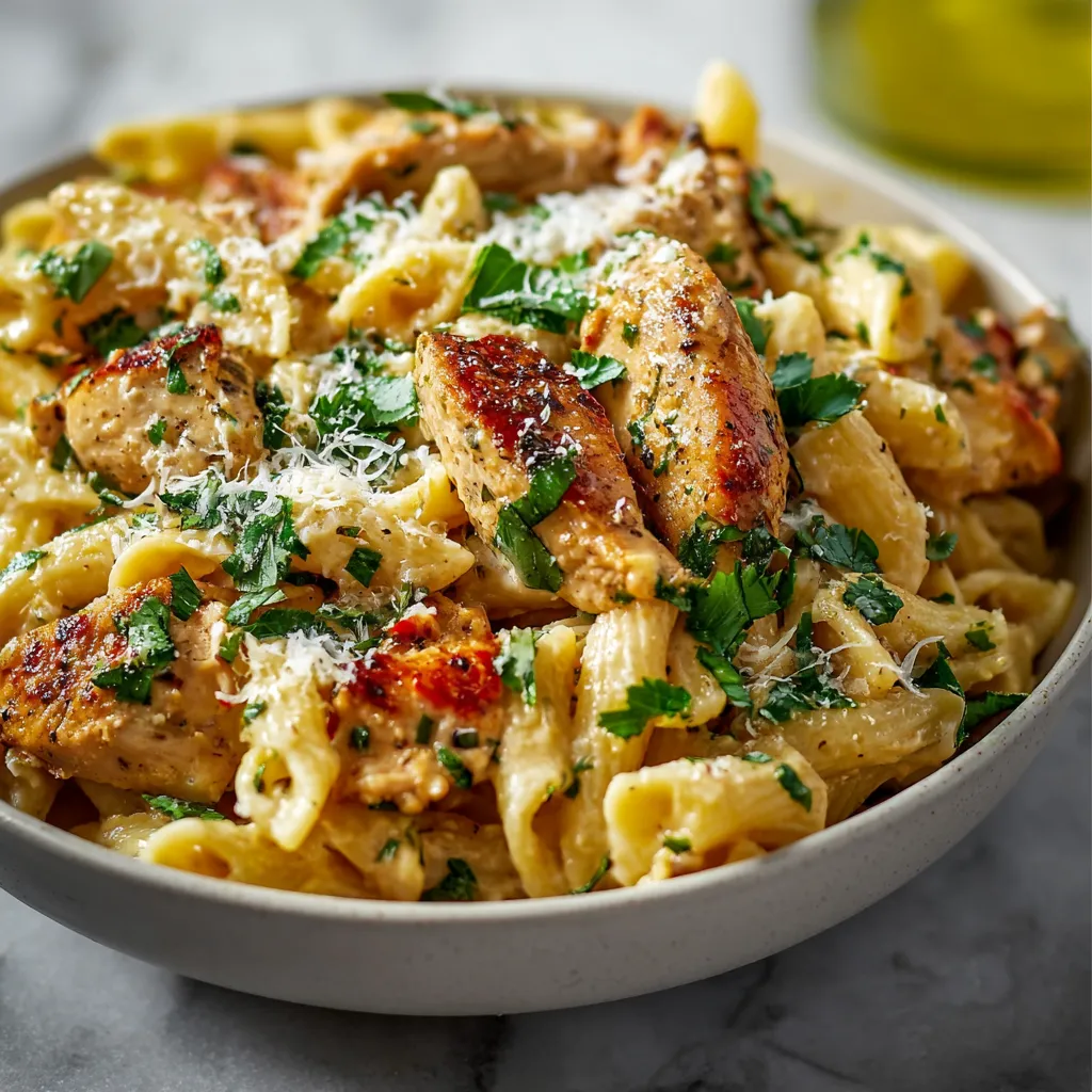 Easy Garlic Parmesan Chicken Pasta Healthy Dinner featured image showcases a delicious and simple meal.
