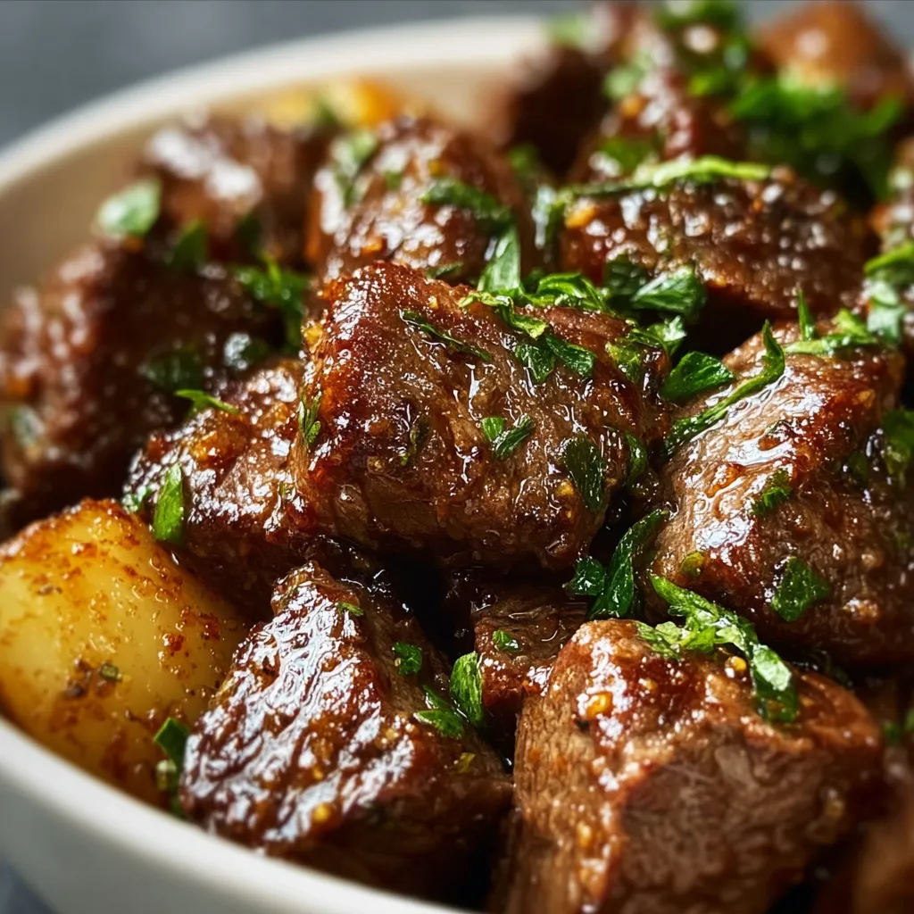 Garlic Butter Beef Bites are displayed as a delicious featured image.