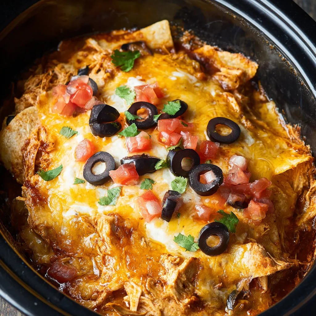 Crockpot Chicken Enchilada Casserole featured image showcases a delicious and easy weeknight meal.