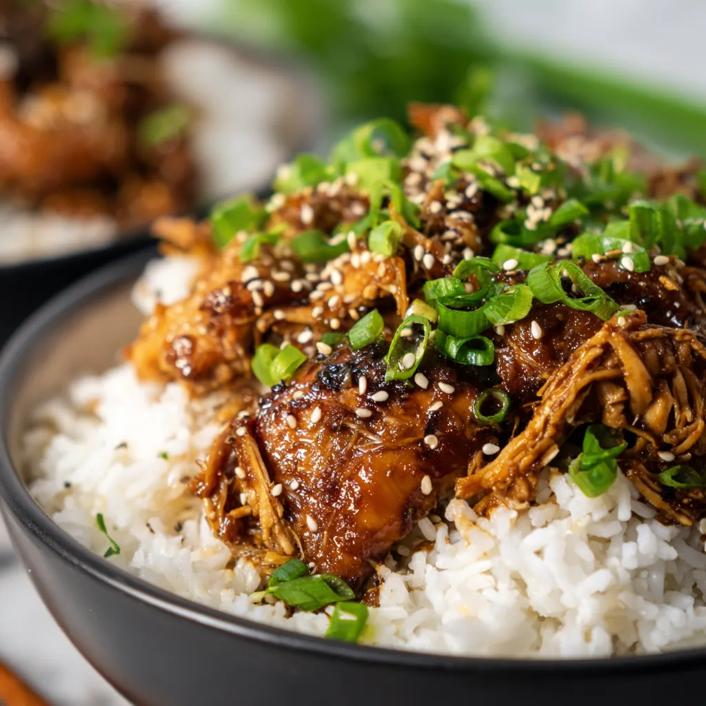 Crockpot Teriyaki Chicken simmers in a slow cooker, ready to be served as a flavorful and easy meal.