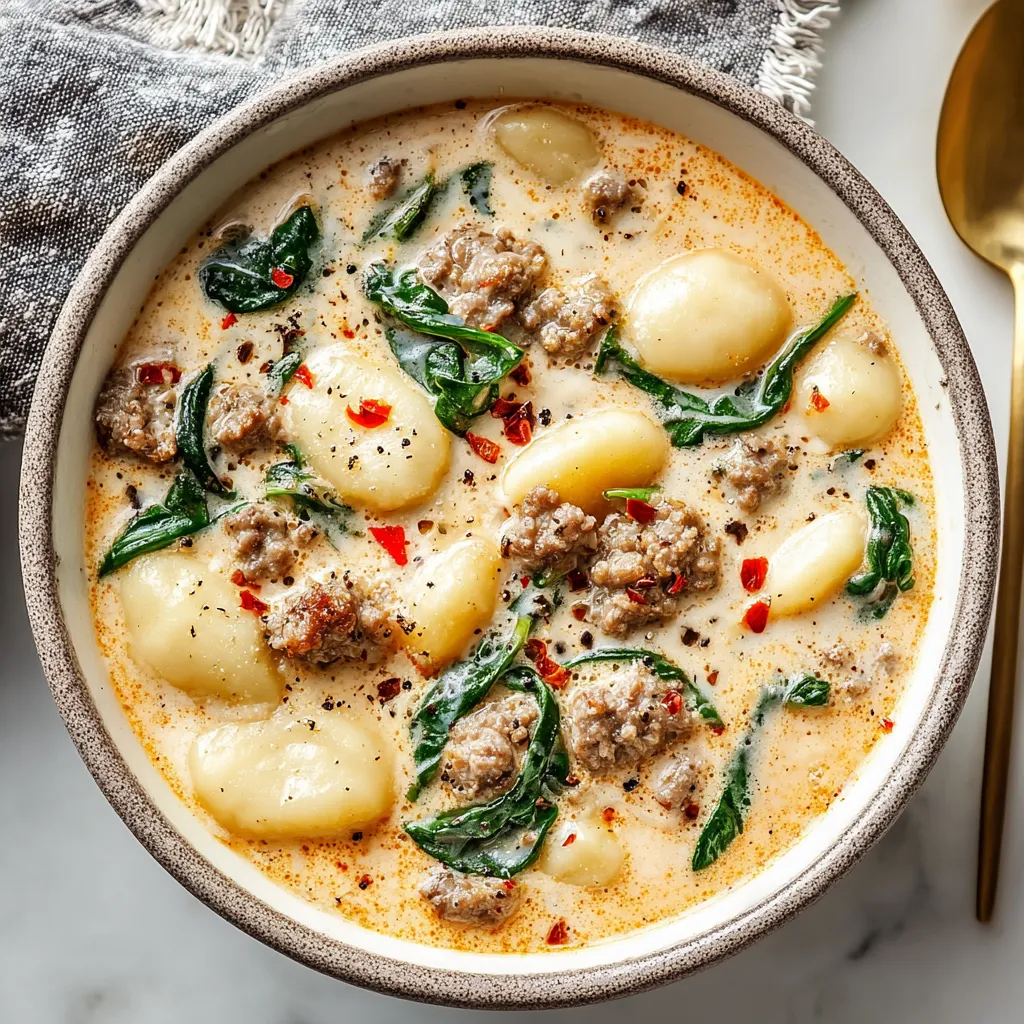 A bowl of comforting Italian Sausage Gnocchi Soup is presented as the featured image.