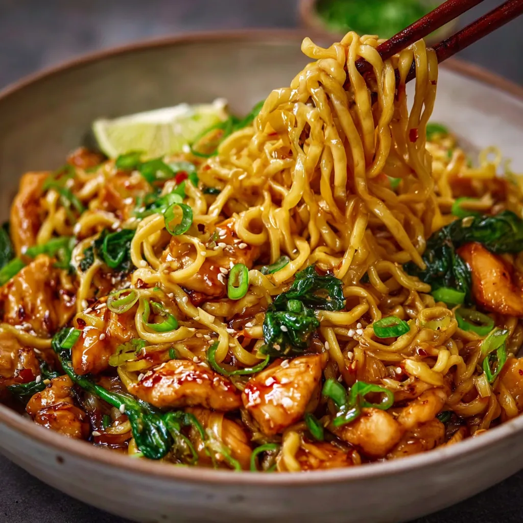 EASY STICKY GARLIC CHICKEN NOODLES