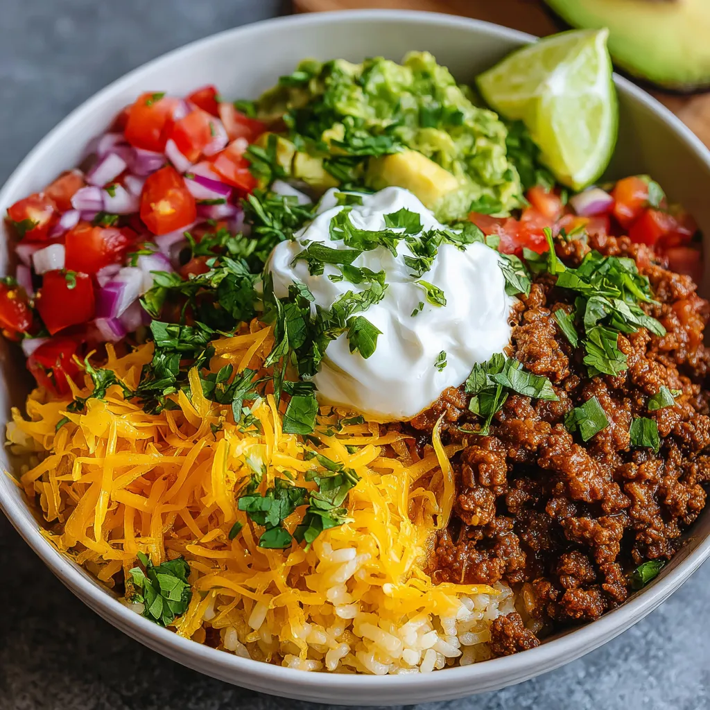 Easy Taco Rice Bowl-quick Healthy Dinner featured image showcasing the delicious and simple ingredients in the recipe.
