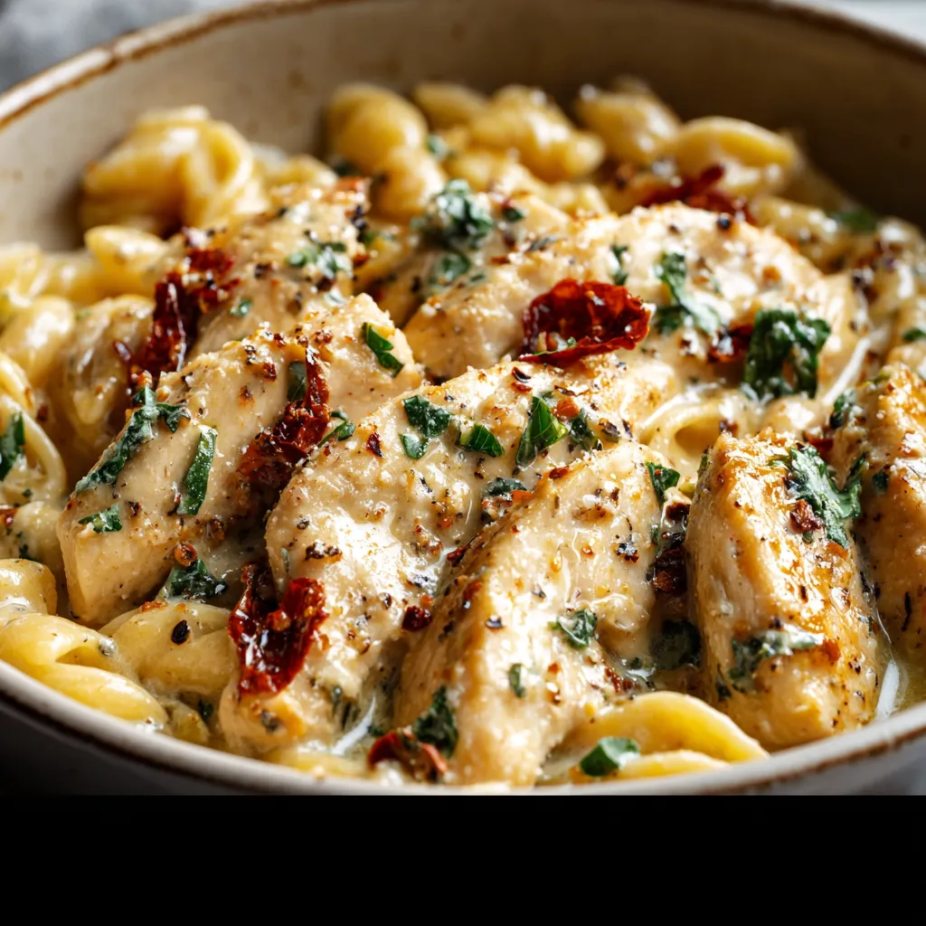 Garlic Parmesan Chicken Pasta featured image shows a creamy and delicious pasta dish with chicken and parmesan cheese.