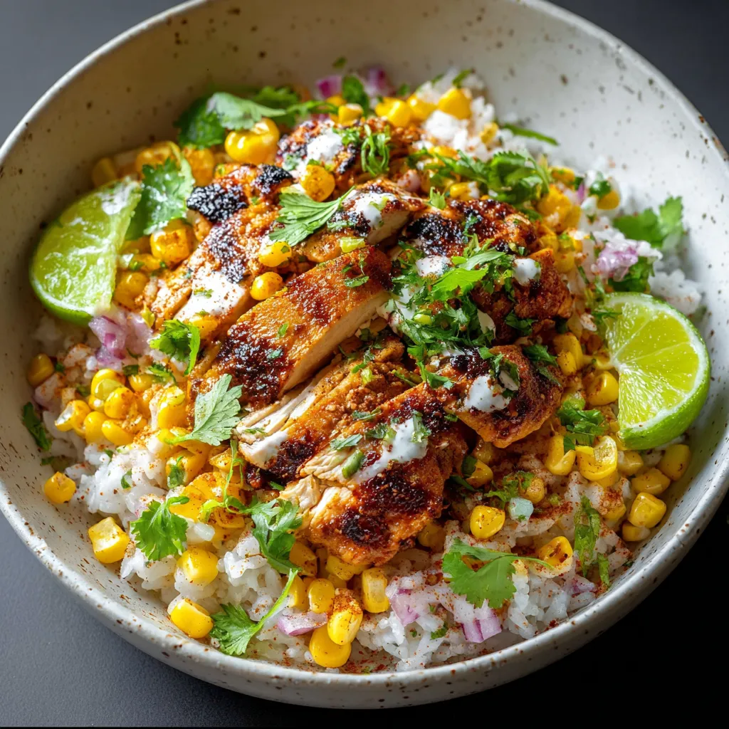 Alt text for featured image about Street Corn Chicken Rice Bowl