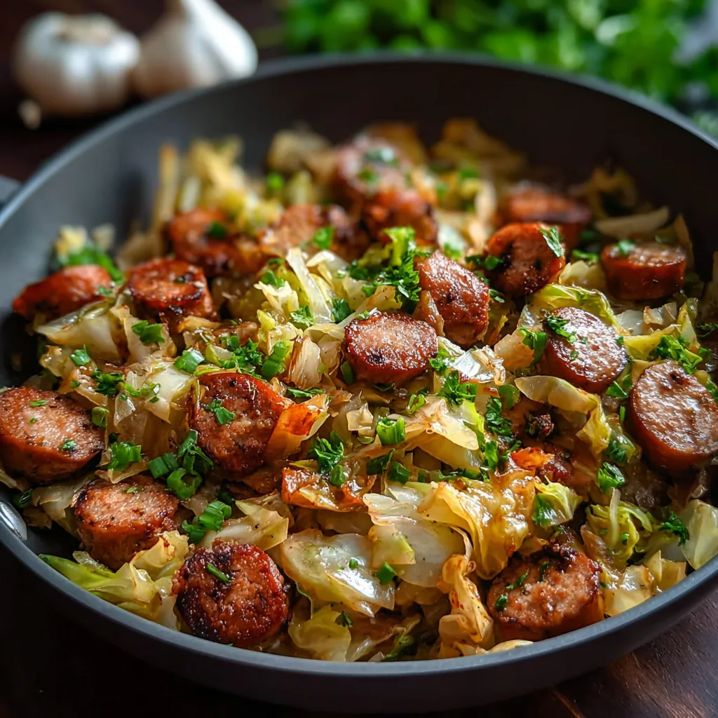 A delicious Sausage And Cabbage Stir Fry is showcased as the featured image for the recipe.