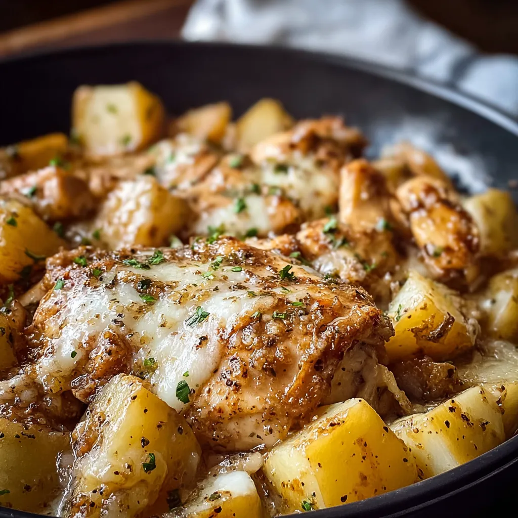 Slow Cooker Garlic Parmesan Chicken and Potatoes is a delicious and easy meal shown as a featured image.