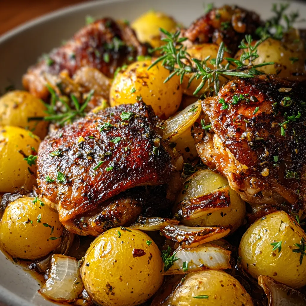 ULTIMATE GARLIC CHICKEN THIGHS AND POTATOES