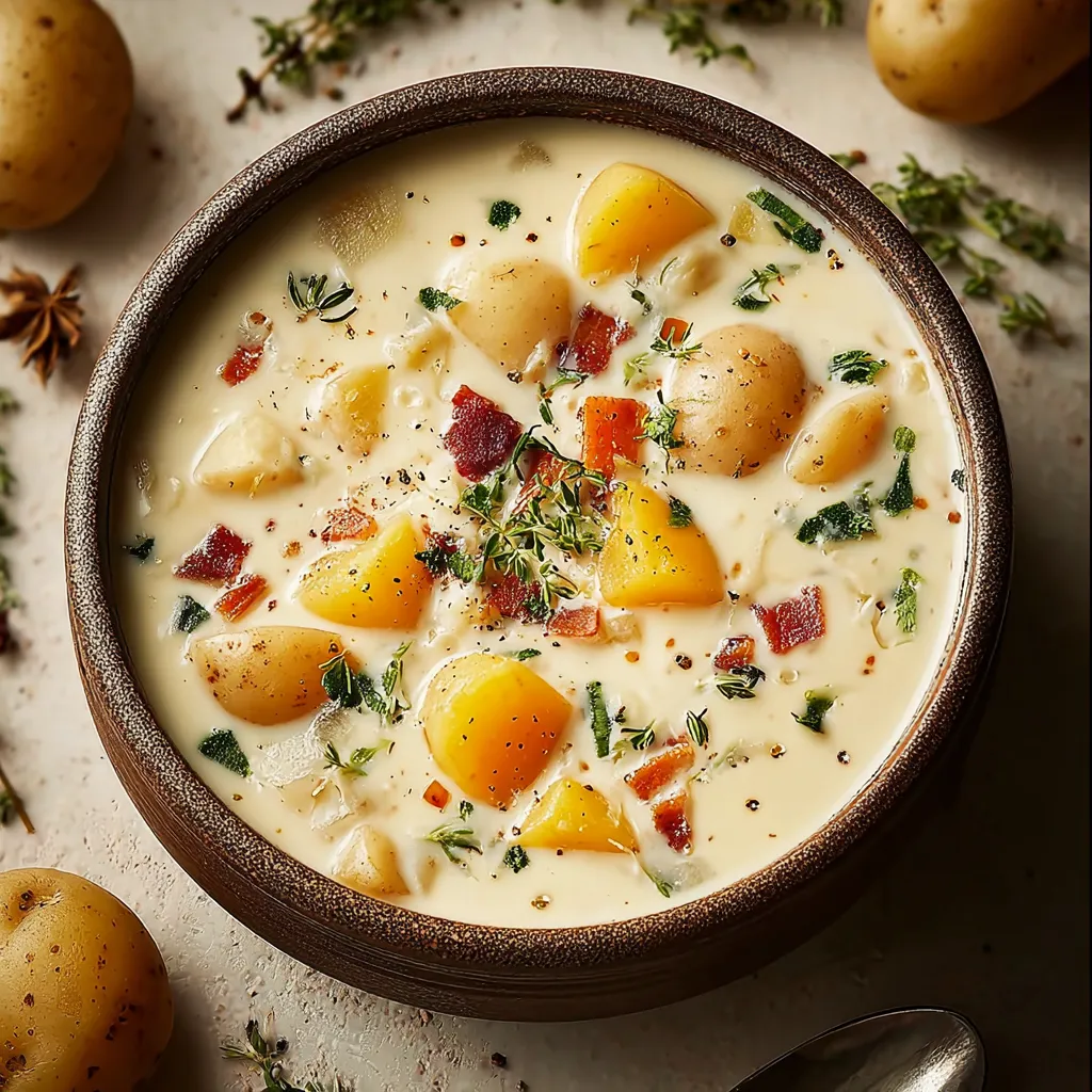 Creamy Potato Soup in a bowl, ready to be enjoyed.