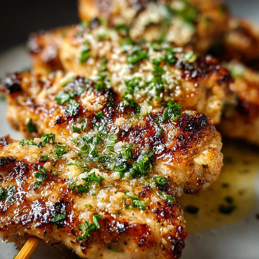 Close-up showing the delicious Blackstone Garlic Parmesan Chicken cooked on a flat top grill, ready to be served.