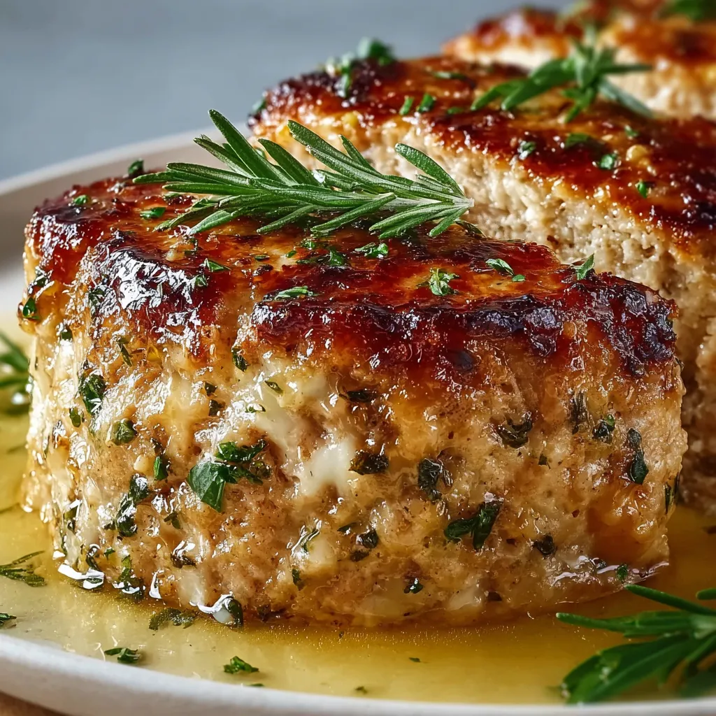 Savory Cheesy Garlic Parmesan Chicken Meatloaf dish presented on a plate.