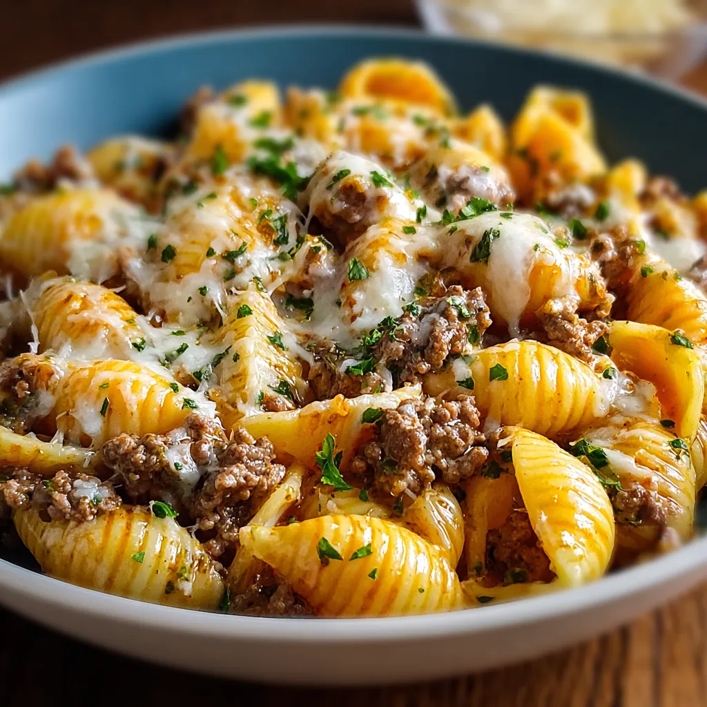 A creamy and cheesy crockpot dish featuring tender beef and pasta in a ranch-flavored sauce.