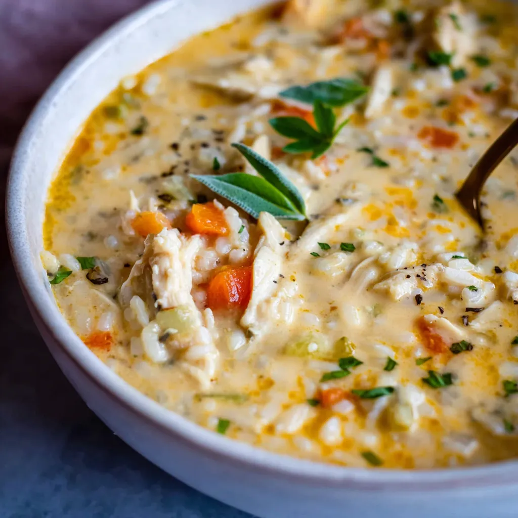 Creamy Crockpot Thai Coconut Chicken Soup simmered in a slow cooker with coconut milk, chicken, and aromatic spices.