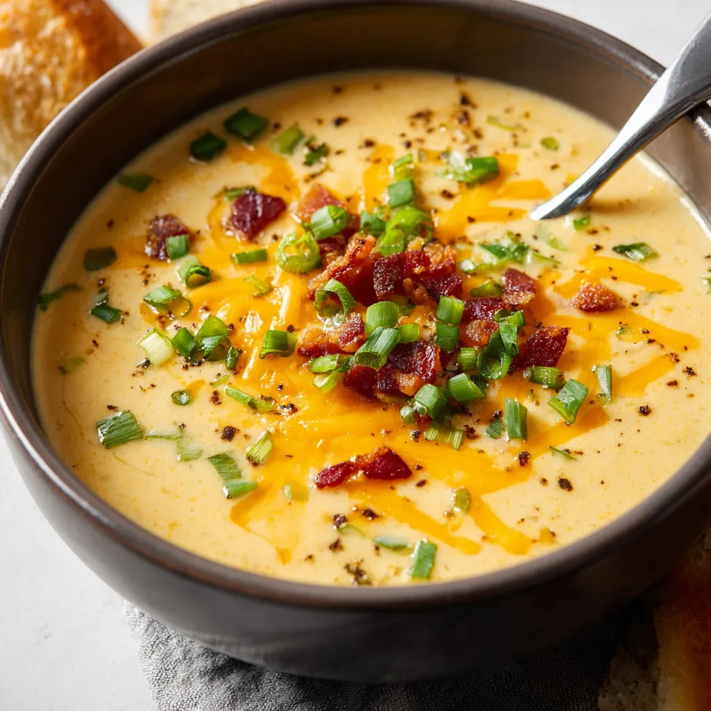 Creamy roasted tomato basil soup served in a white bowl, garnished with fresh basil leaves.