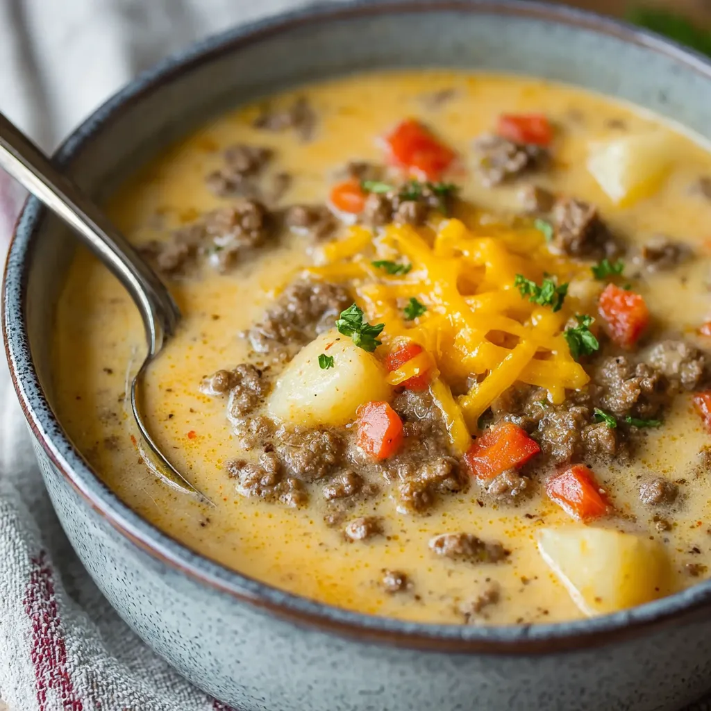 Crockpot Cheeseburger Soup: A second image showing the delicious and comforting dish.