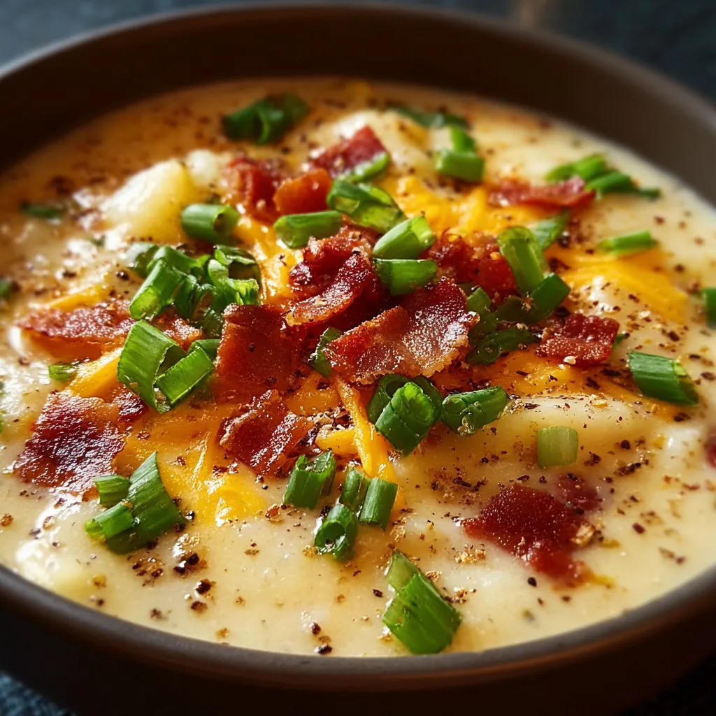 Delicious Crock Pot Crack Potato Soup with creamy texture and chunks of potatoes.