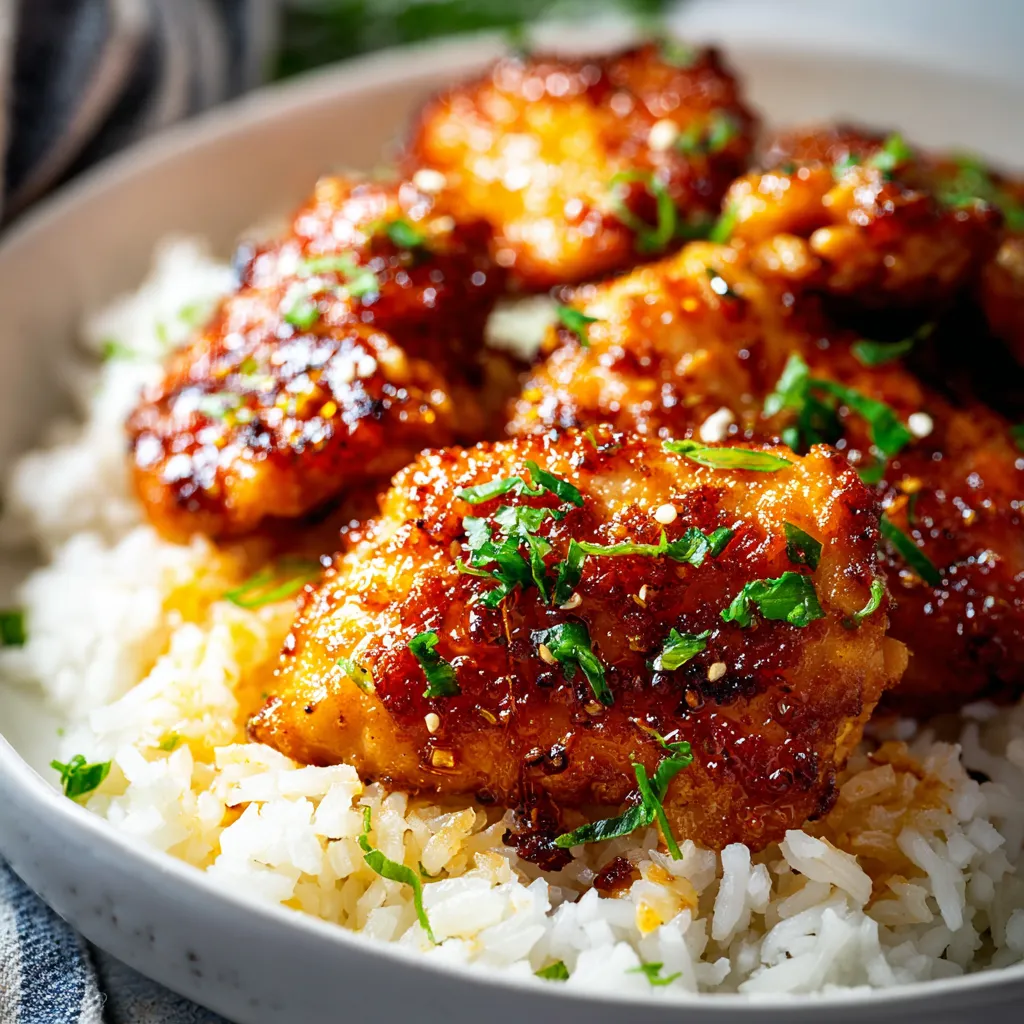 Delectable honey garlic chicken dish, featuring a mouthwatering combination of tender chicken, sweet honey, and savory garlic.