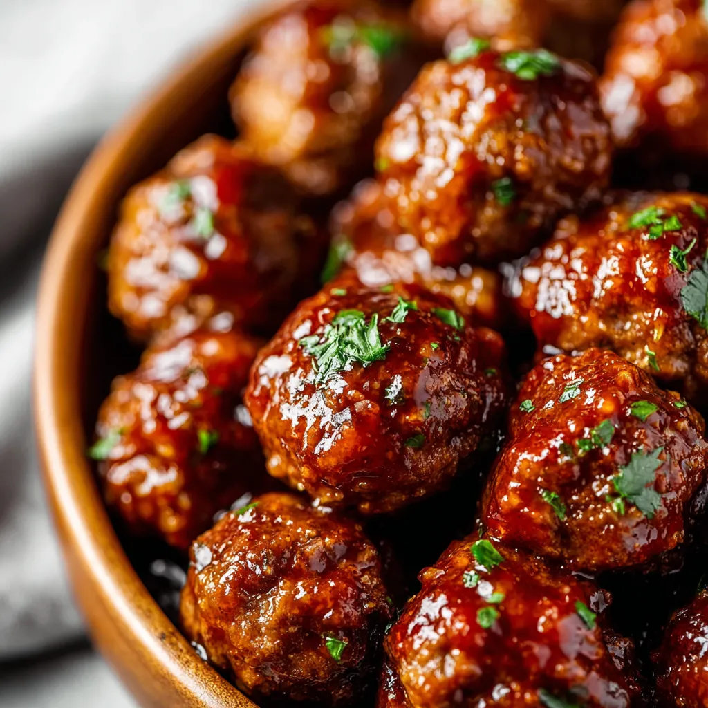 Sweet Chili Meatballs on a plate with garnish.