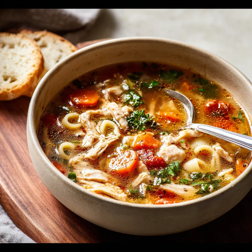 A steaming bowl of creamy Crockpot Corn Chowder, garnished with fresh herbs and served with crusty bread.