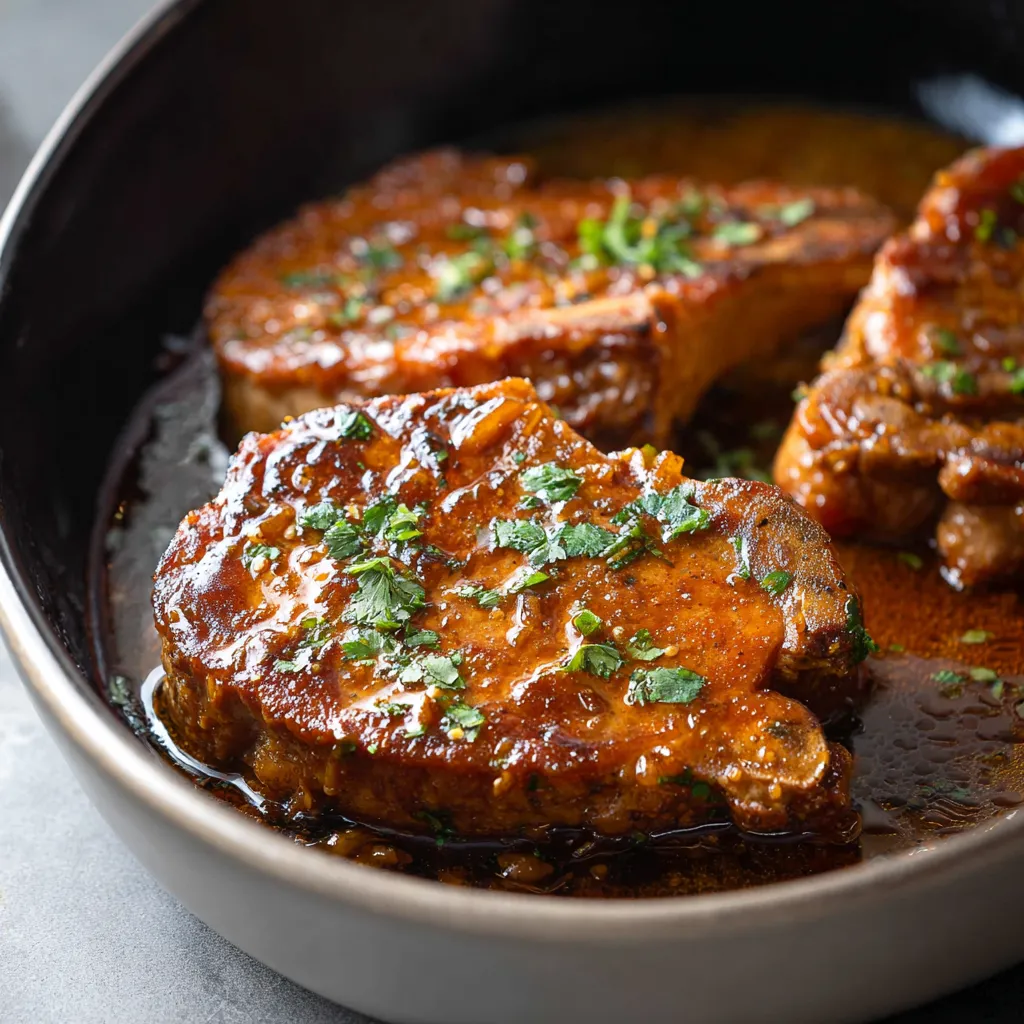Slow Cooker Honey Garlic Pork Chops: a second image showcasing the delicious and tender pork chops cooked to perfection in a slow cooker.