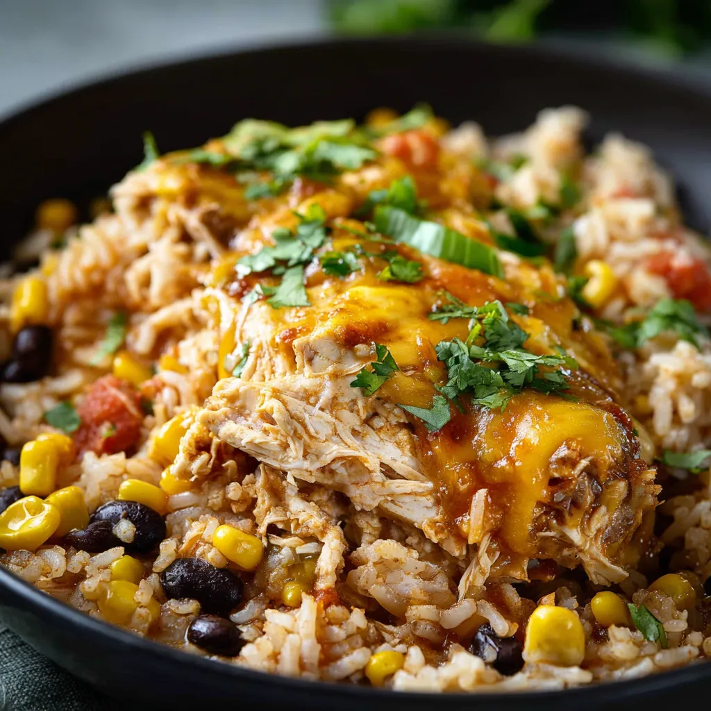 A delicious plate of Southwest Chicken and Rice, featuring tender chicken, flavorful rice, and vibrant vegetables.
