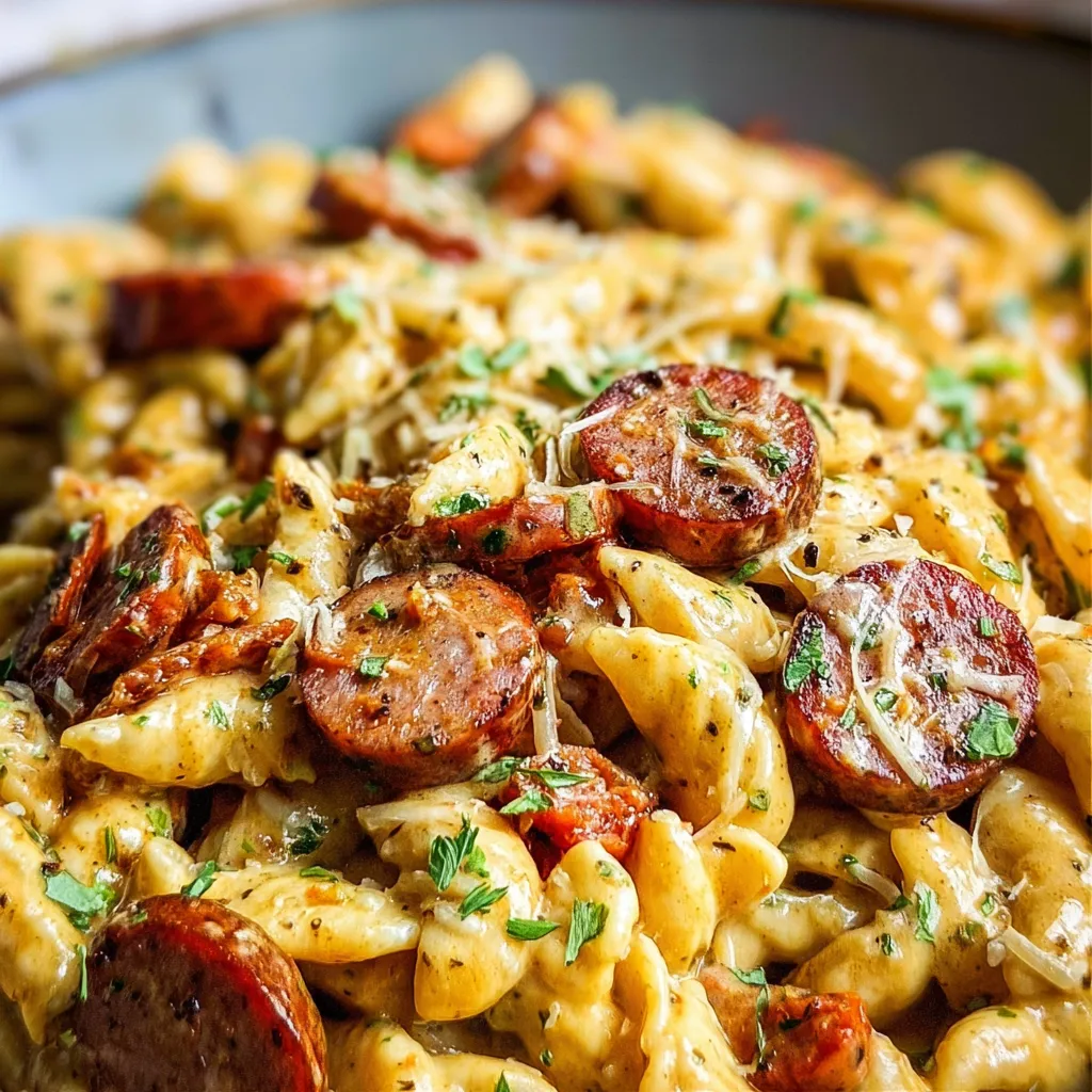 CAJUN SMOKED SAUSAGE ALFREDO PASTA HEAVEN