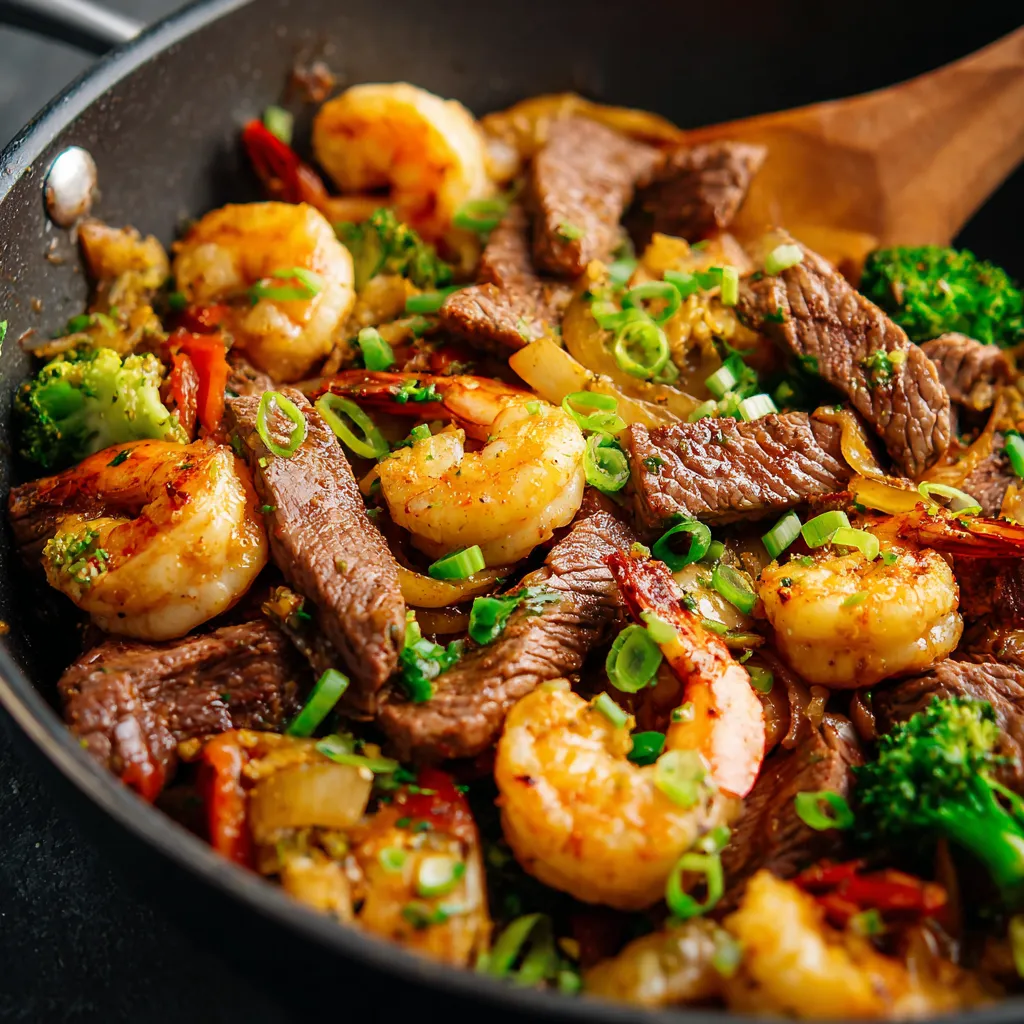 QUICK STEAK AND SHRIMP STIR-FRY