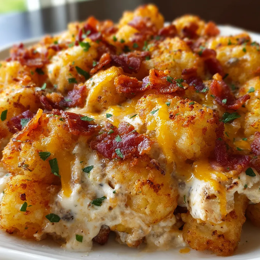 ULTIMATE CHICKEN BACON RANCH TATER TOT CASSEROLE