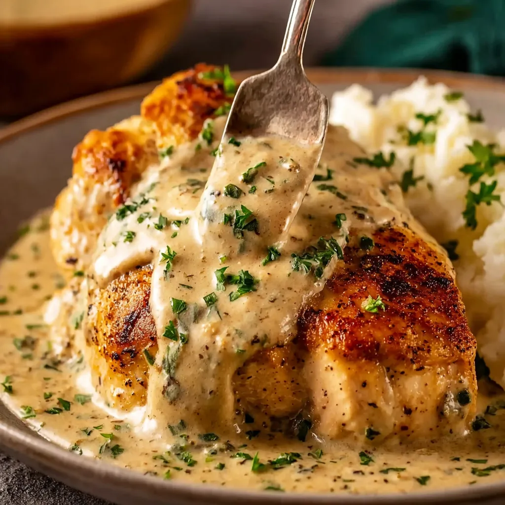 Creamy Ranch Chicken dish with tender chicken, creamy ranch sauce, and garnished with fresh herbs.