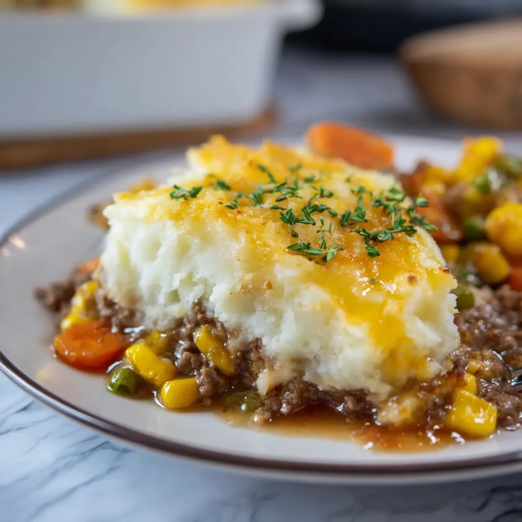 A hearty Crockpot Shepherd's Pie, featuring tender meat, vegetables, and a creamy mashed potato topping.