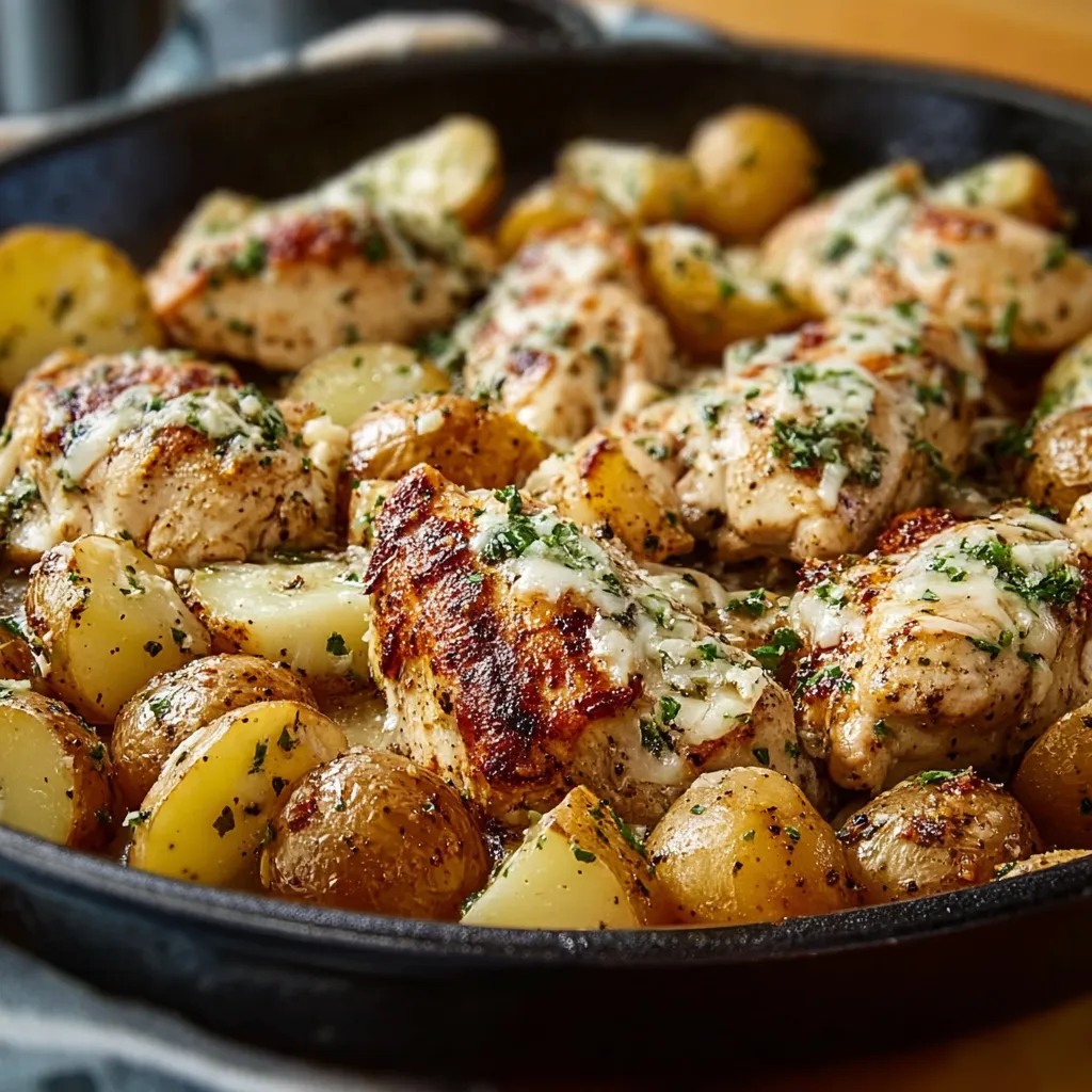 IRRESISTIBLE GARLIC PARMESAN CHICKEN POTATOES SKILLET